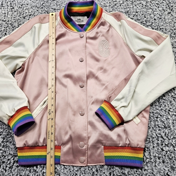 Coach Rainbow Souvenir Jacket M Medium Bomber Varsity Baby Pink Satin LGBTQ+ - Picture 15 of 16